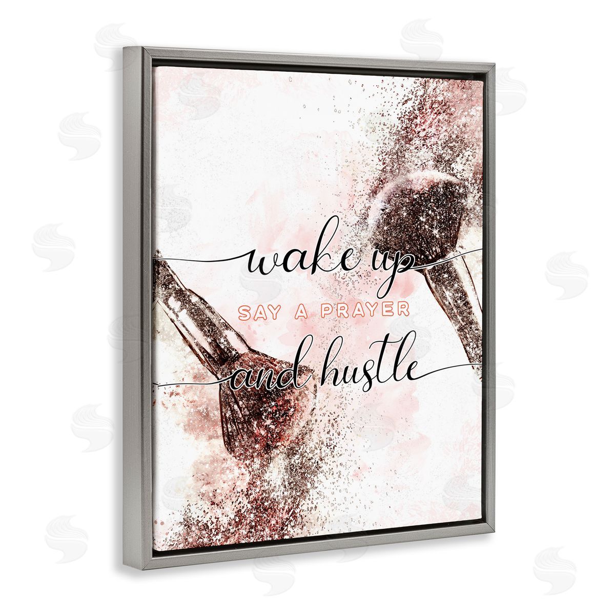 Ziwei Li Pray And Hustle Phrase Glam Cosmetic Brush Gray Floater Frame Canvas Art