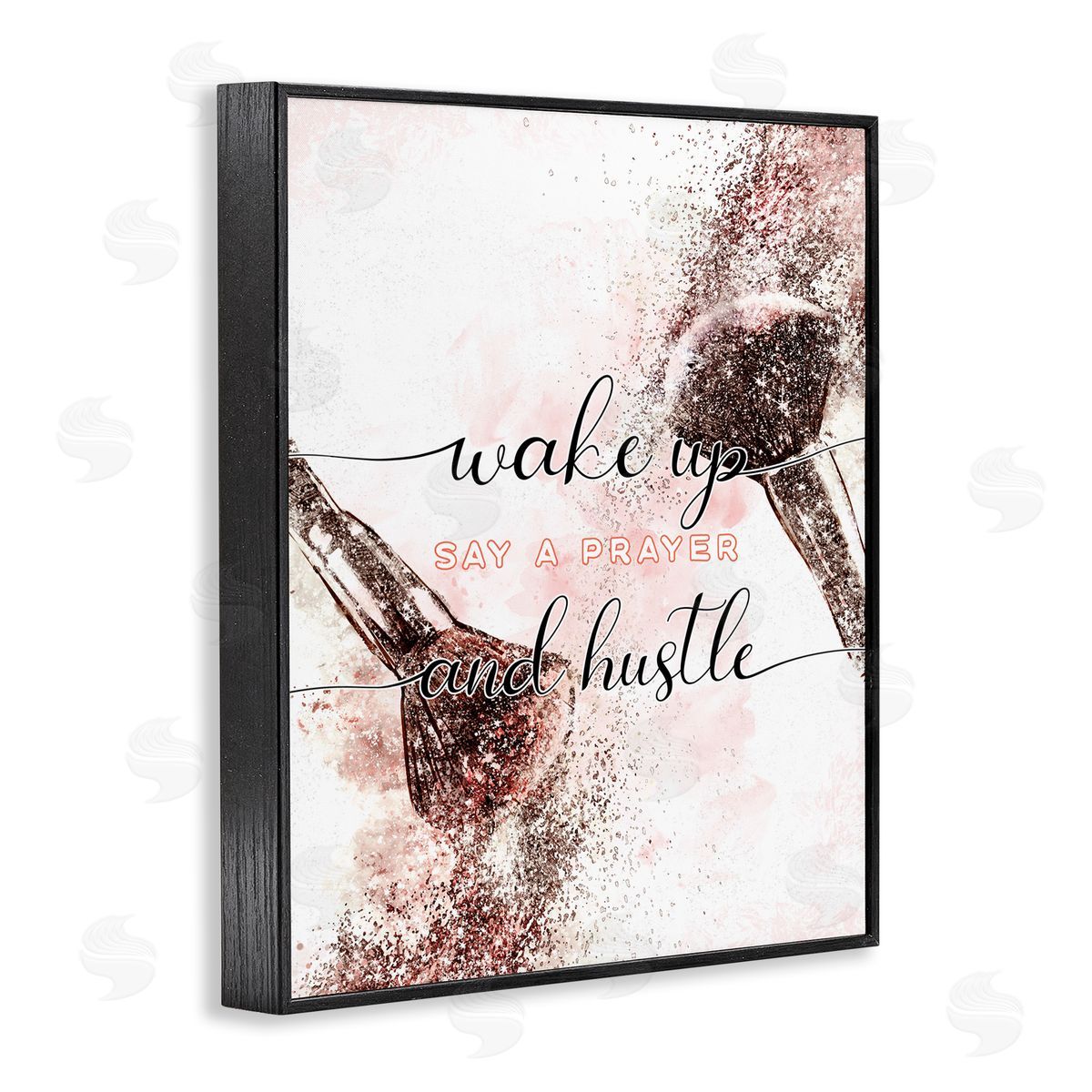 Ziwei Li Pray And Hustle Phrase Glam Cosmetic Brush Black Framed Giclee Wall Art
