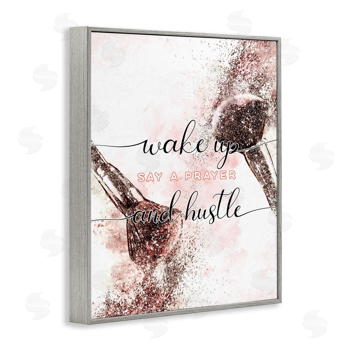 Ziwei Li Pray And Hustle Phrase Glam Cosmetic Brush Gray Framed Giclee Wall Art