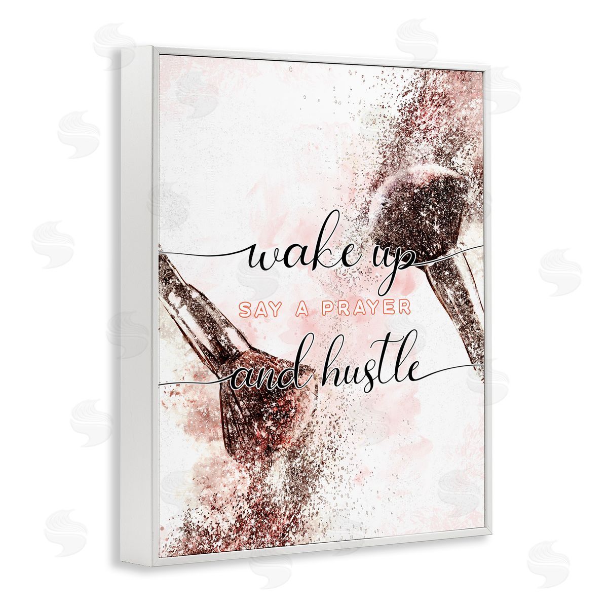 Ziwei Li Pray And Hustle Phrase Glam Cosmetic Brush White Framed Giclee Wall Art