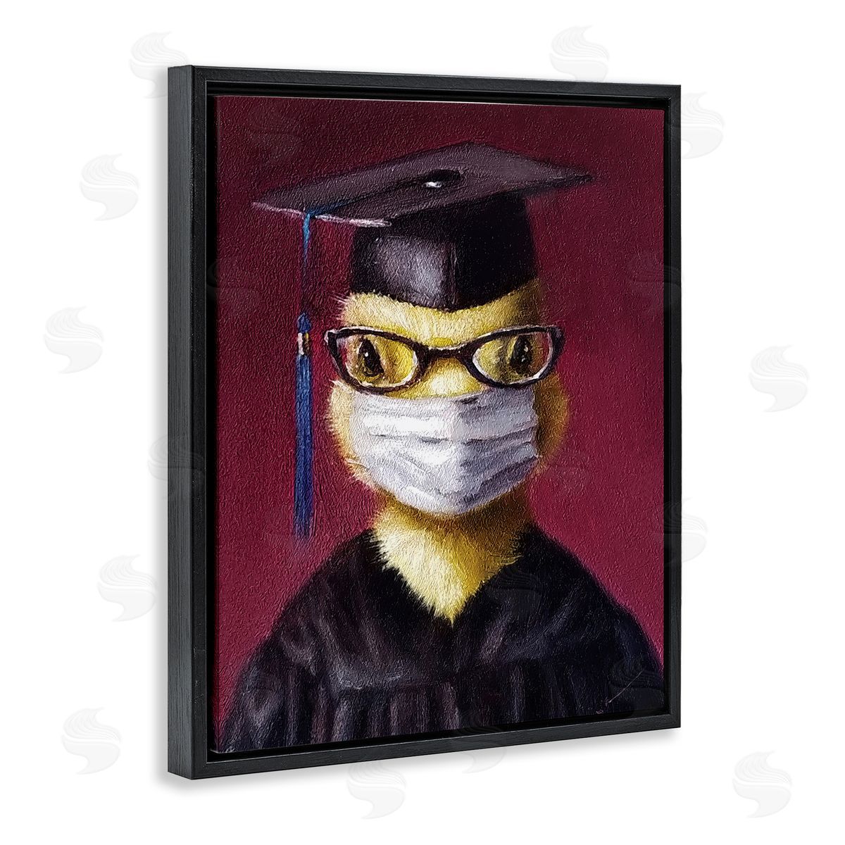 Lucia Heffernan Duckling Bird Graduate Face Mask over Red Black Floater Frame Canvas Art