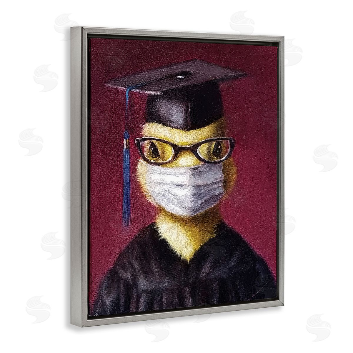 Lucia Heffernan Duckling Bird Graduate Face Mask over Red Gray Floater Frame Canvas Art