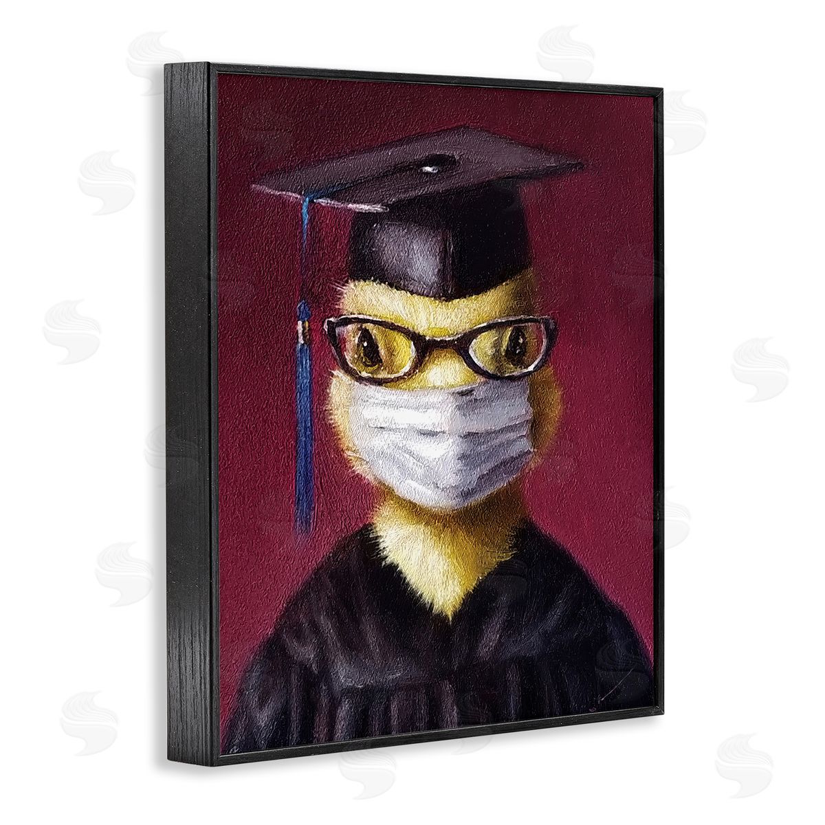 Lucia Heffernan Duckling Bird Graduate Face Mask over Red Black Framed Giclee Wall Art