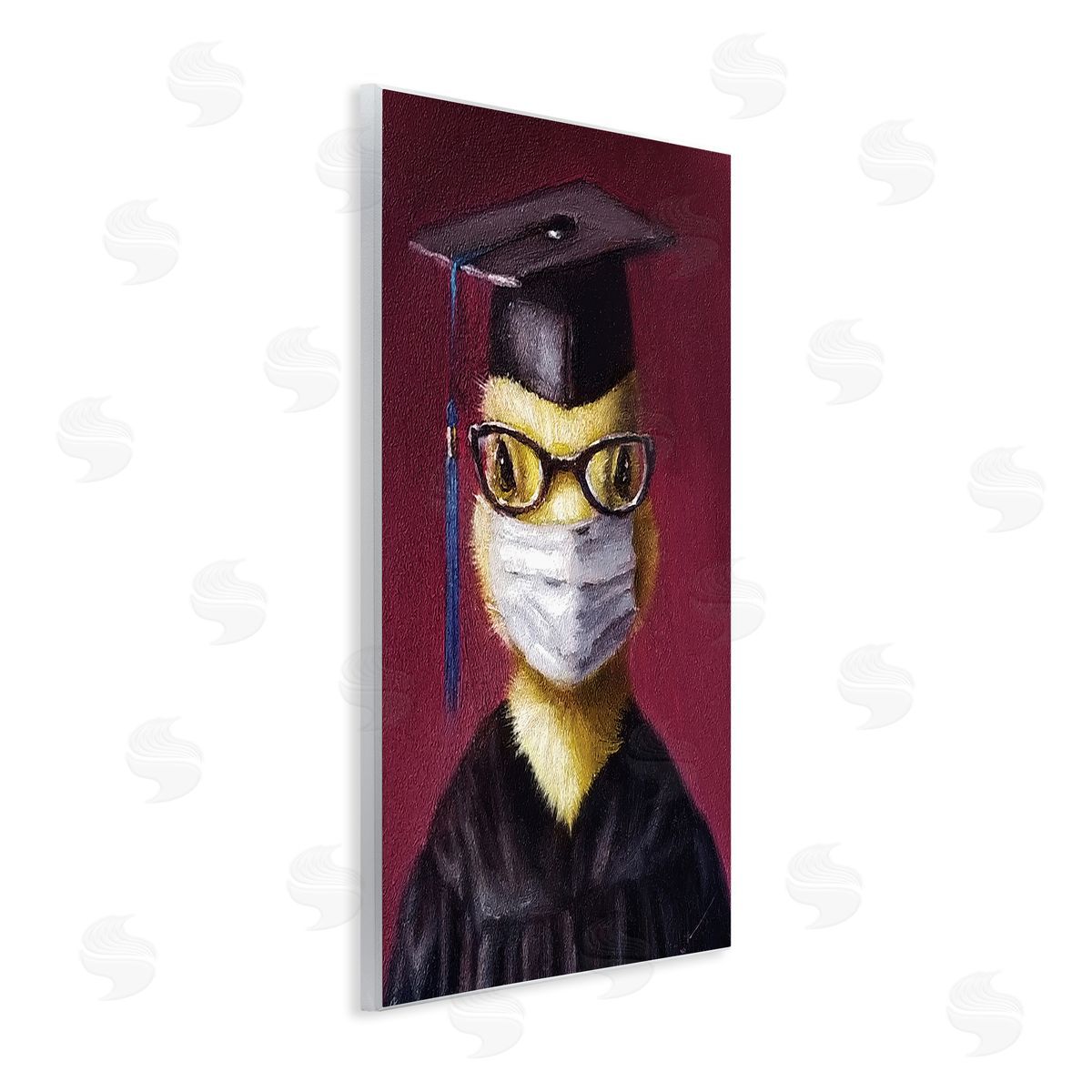 Lucia Heffernan Duckling Bird Graduate Face Mask over Red Wall Plaque Art