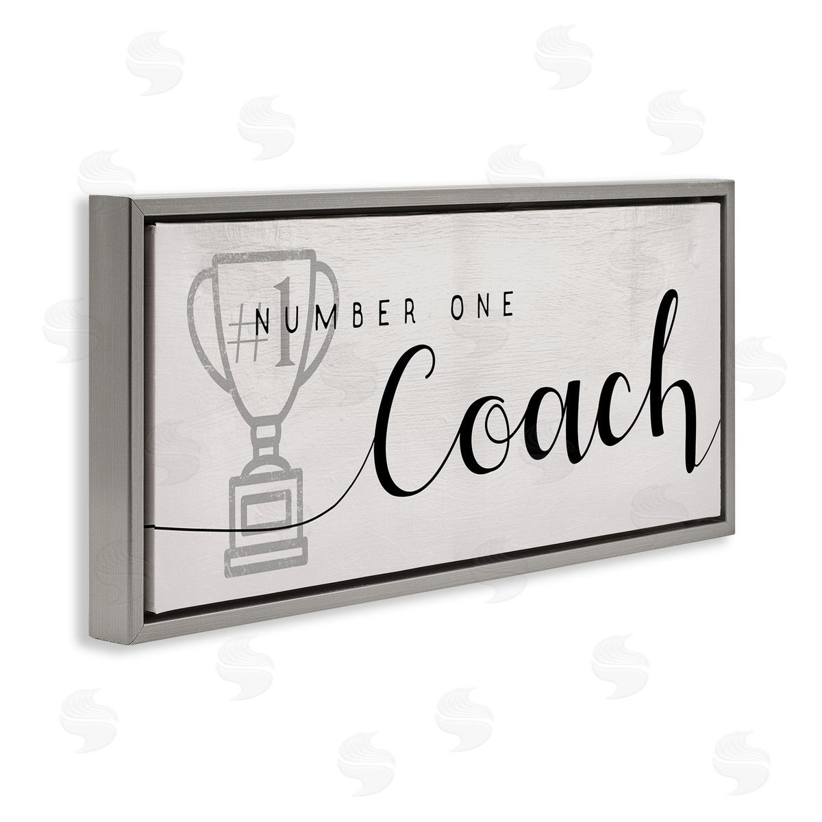 Stupell Studio Number One Coach Phrase Grey Trophy Detail Gray Floater Frame Canvas Art