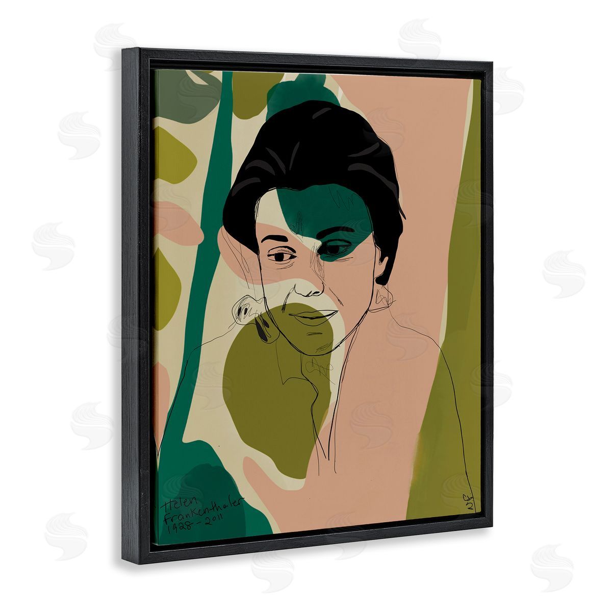 Nancy Ferrara Frankenthaler Painter Portrait Abstract Green Shapes Black Floater Frame Canvas Art