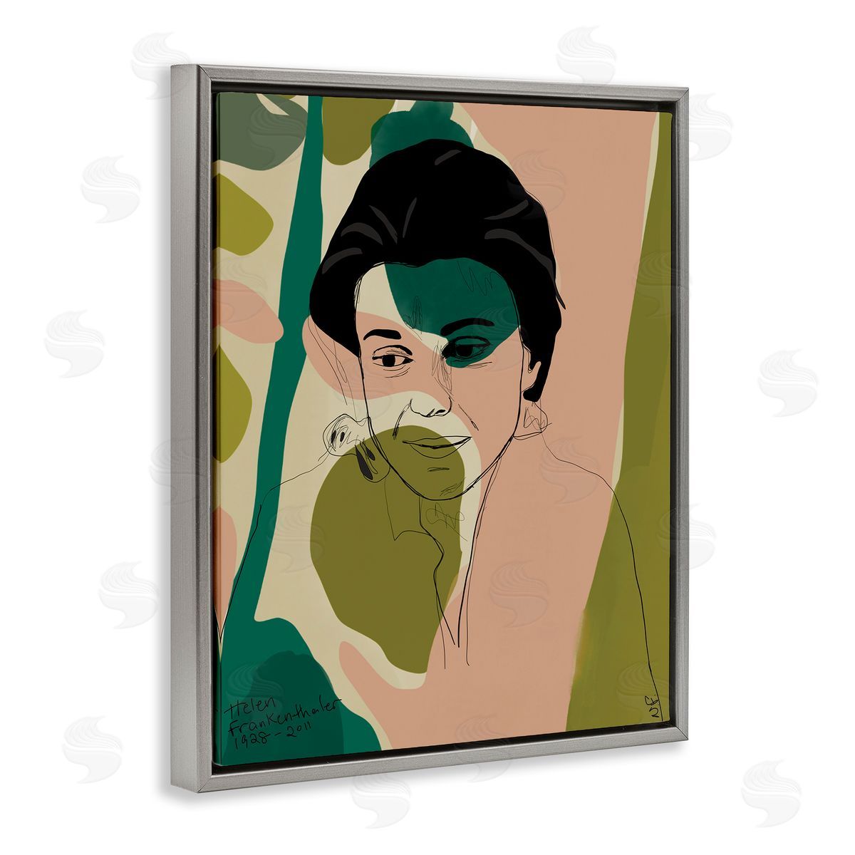 Nancy Ferrara Frankenthaler Painter Portrait Abstract Green Shapes Gray Floater Frame Canvas Art