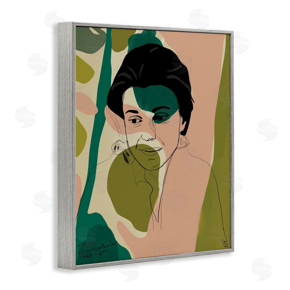 Nancy Ferrara Frankenthaler Painter Portrait Abstract Green Shapes Gray Framed Giclee Wall Art