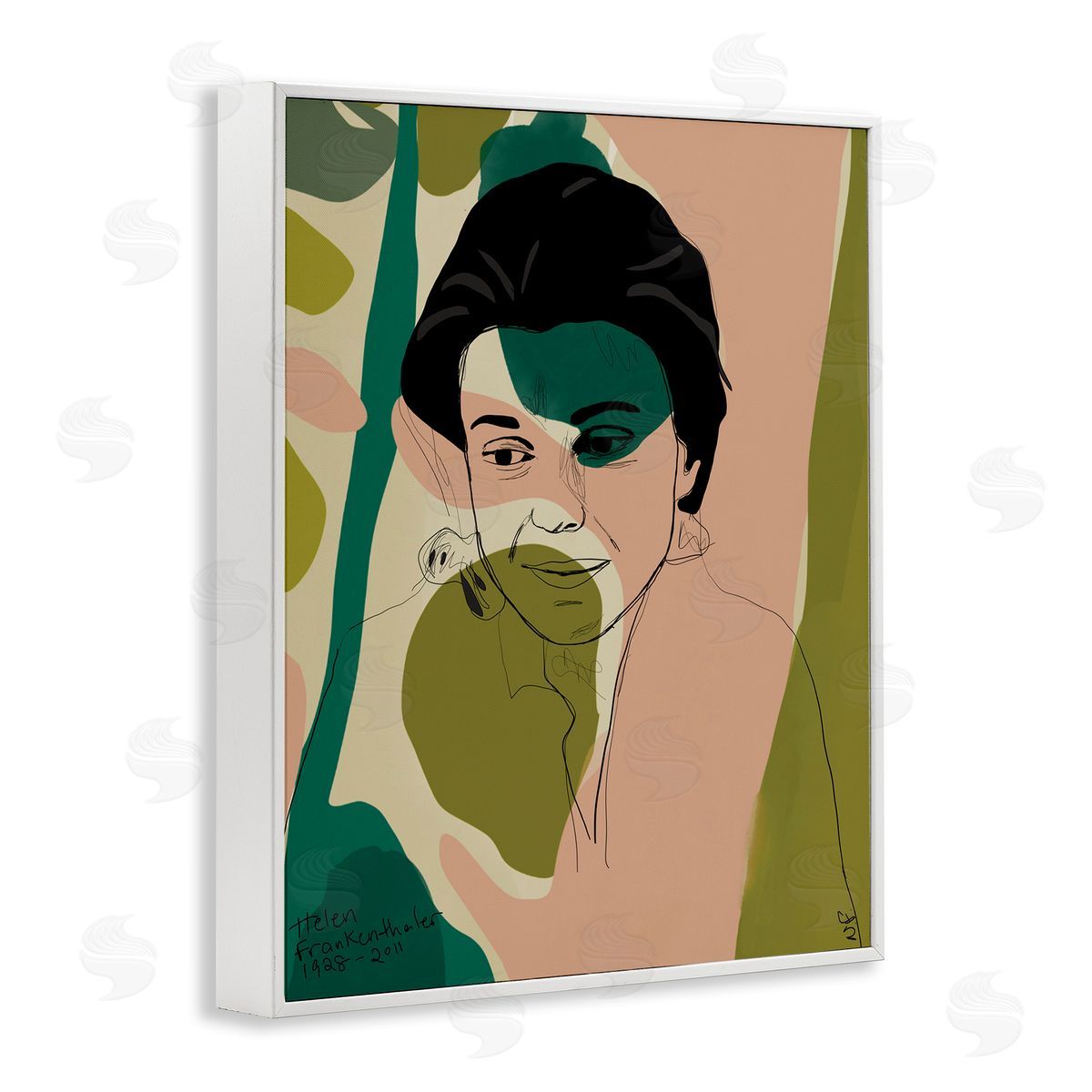 Nancy Ferrara Frankenthaler Painter Portrait Abstract Green Shapes White Framed Giclee Wall Art