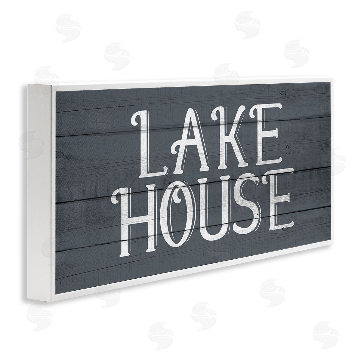 Kim Allen Lake House Sign Blue White Planked Look White Framed Giclee Wall Art