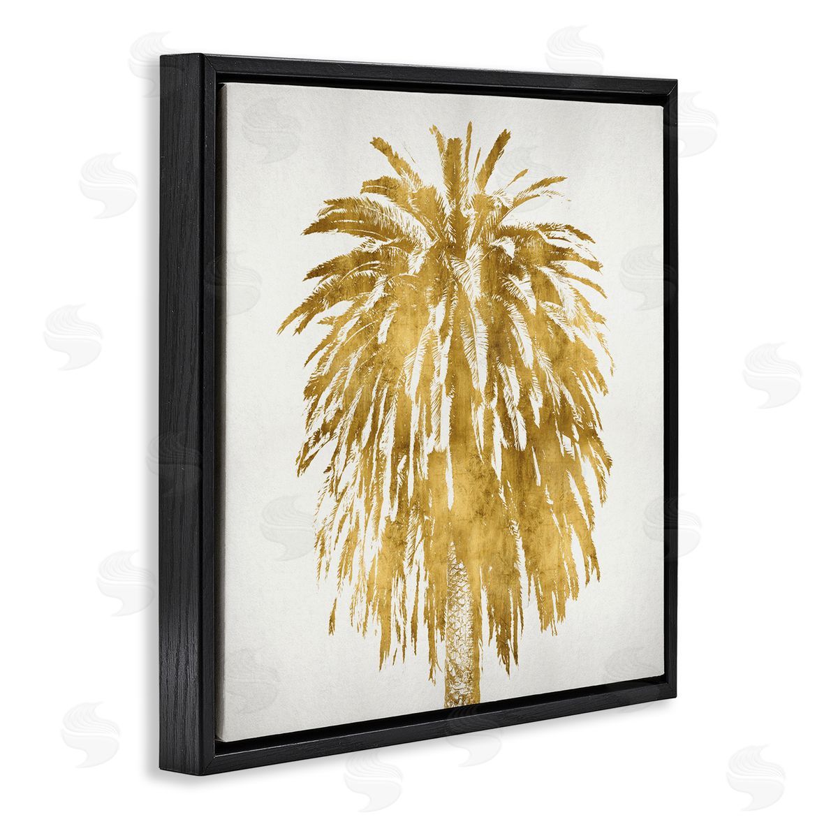 Kate Bennett Gold Glam Tropical Palm Tree Over Neutral Black Floater Frame Canvas Art