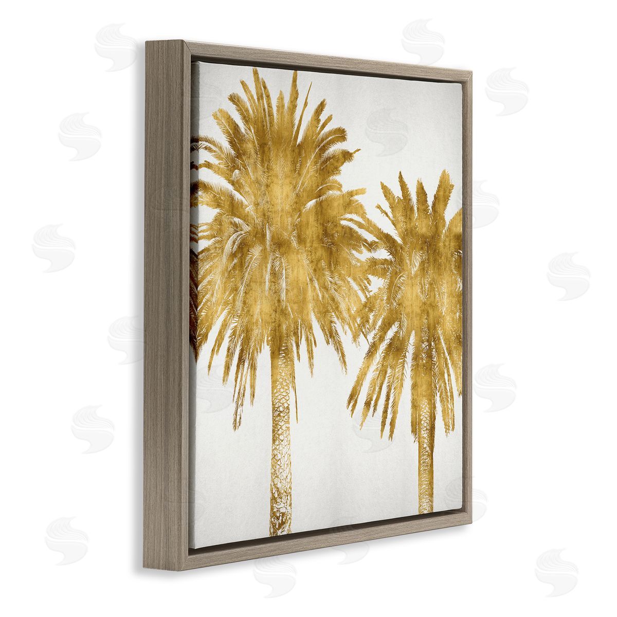 Kate Bennett Summer Glam Palm Trees Over Off-White Brown Floater Frame Canvas Art