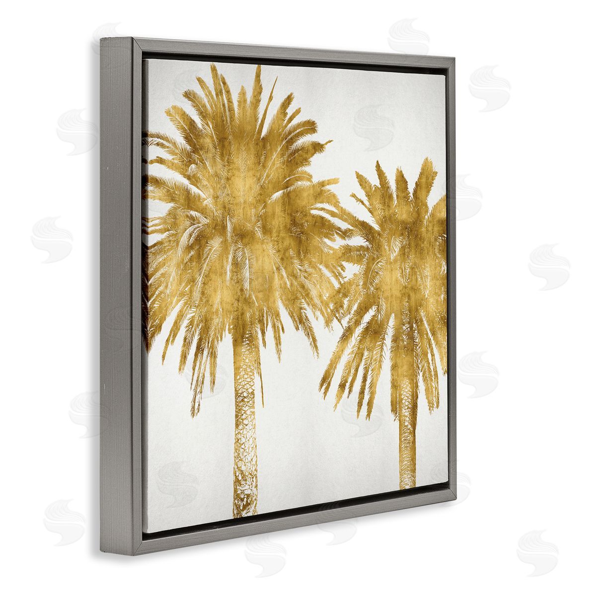 Kate Bennett Summer Glam Palm Trees Over Off-White Gray Floater Frame Canvas Art