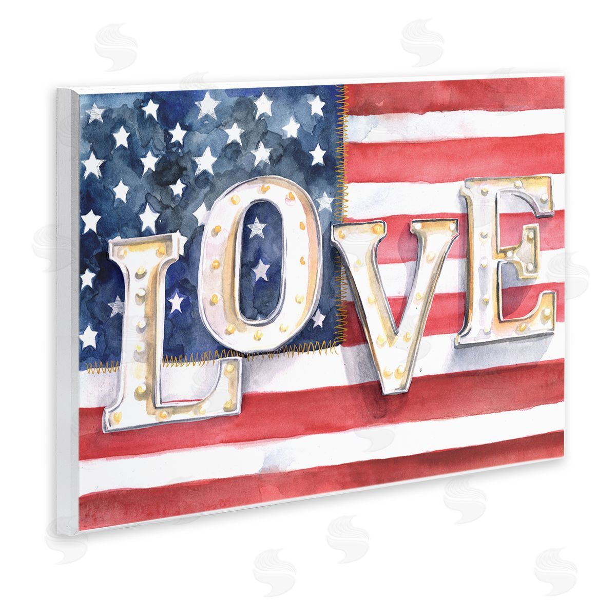 Jennifer Paxton Parker Vintage Love Text Over Stitched American Flag Wall Plaque Art