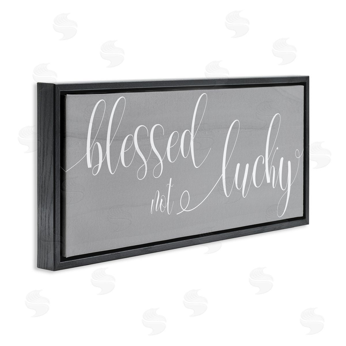 Stupell Studio Blessed Not Lucky Charming Cursive Text over Grey Black Floater Frame Canvas Art