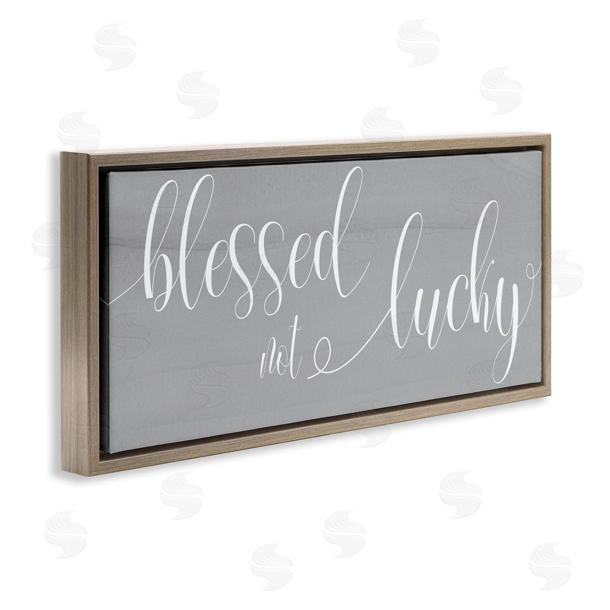 Stupell Studio Blessed Not Lucky Charming Cursive Text over Grey Brown Floater Frame Canvas Art