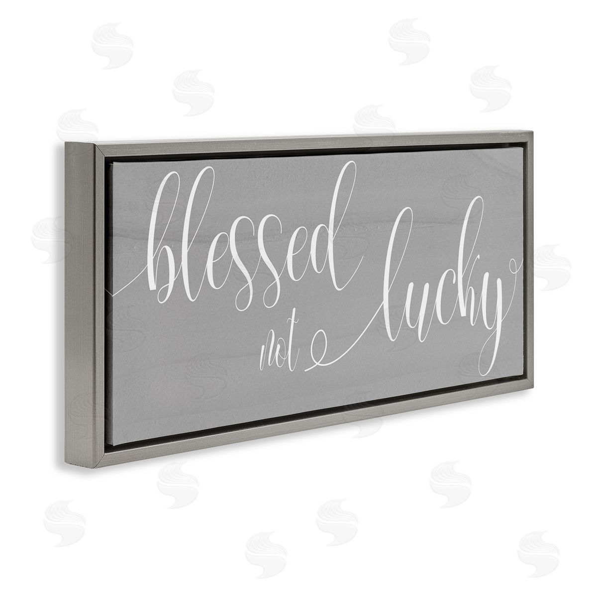 Stupell Studio Blessed Not Lucky Charming Cursive Text over Grey Gray Floater Frame Canvas Art