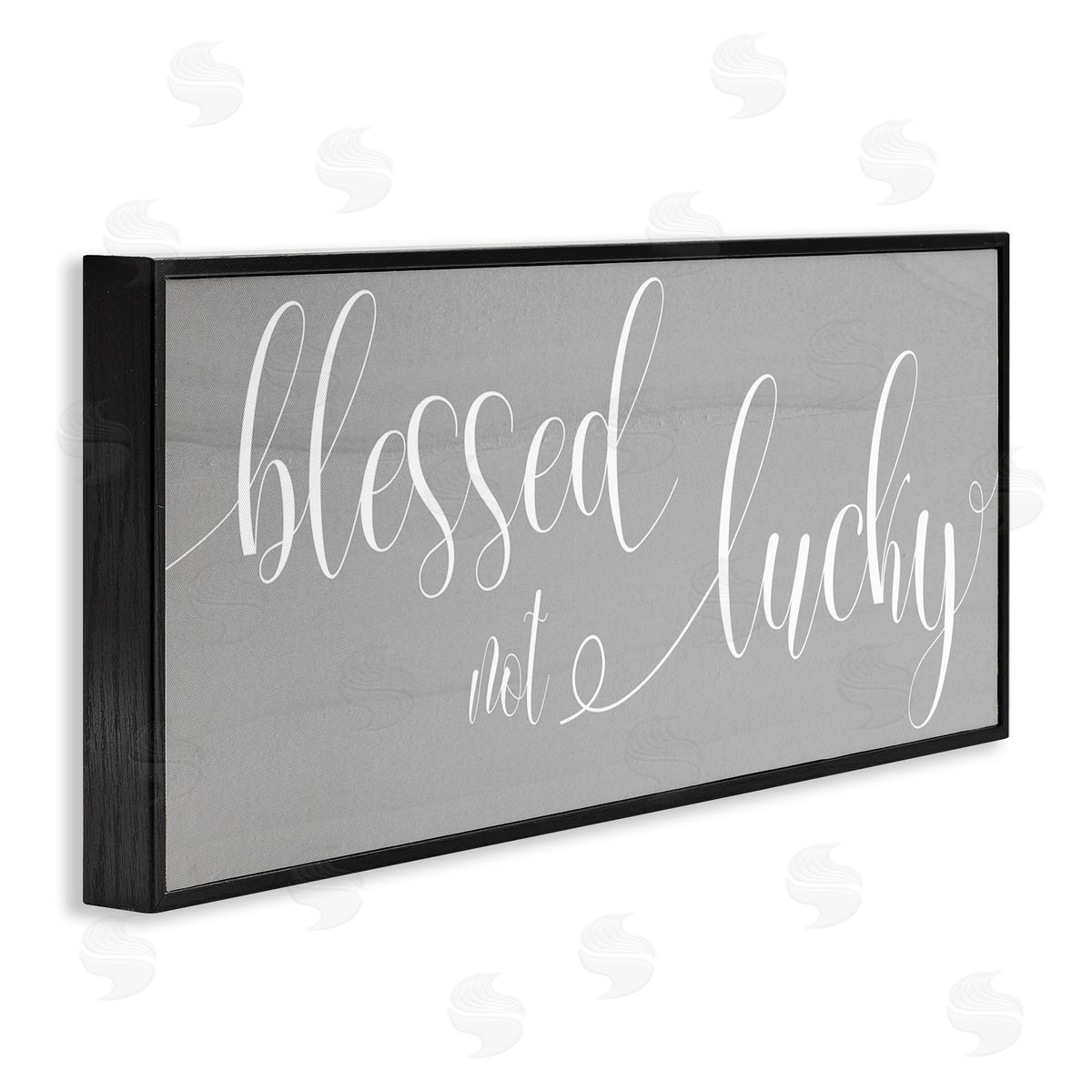 Stupell Studio Blessed Not Lucky Charming Cursive Text over Grey Black Framed Giclee Wall Art