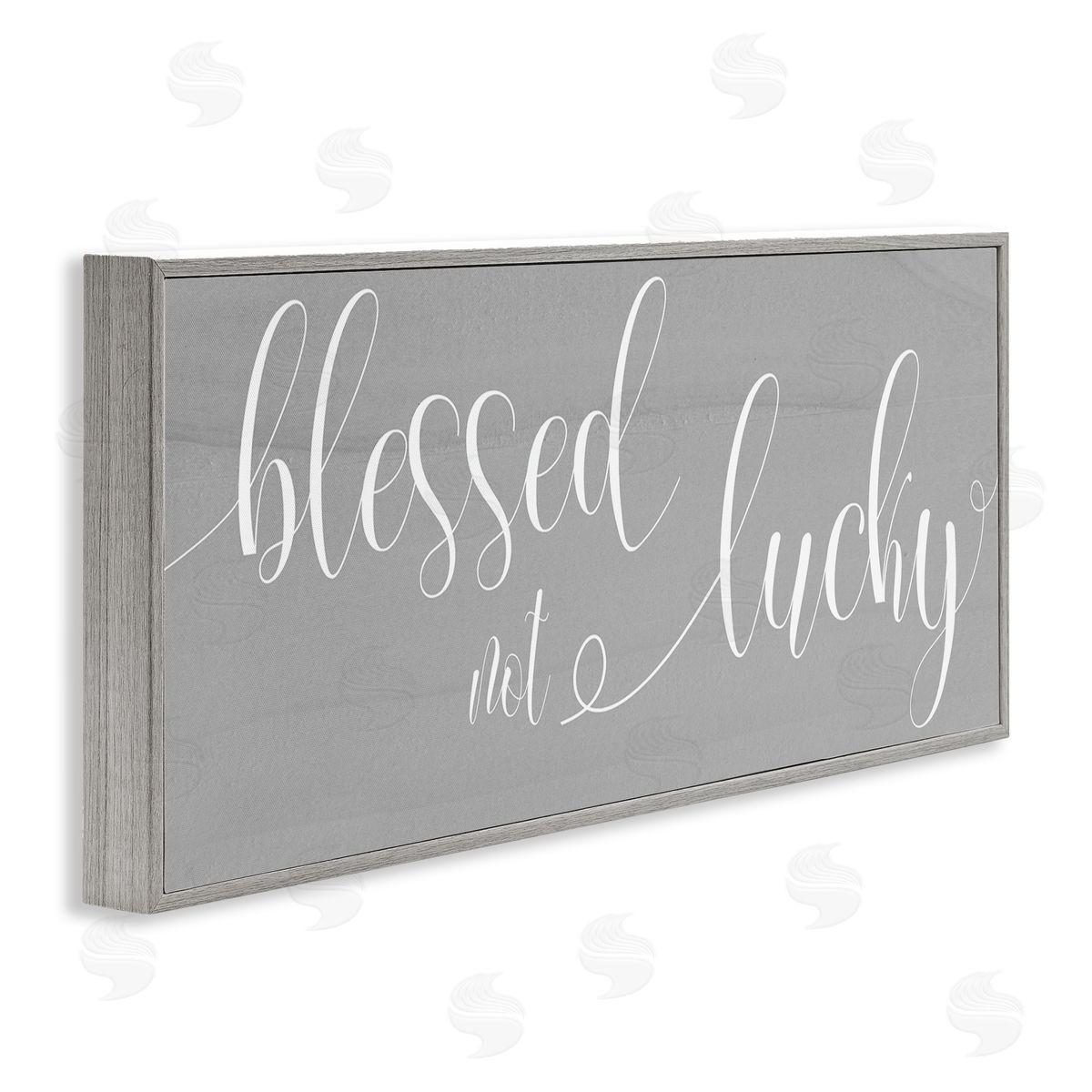Stupell Studio Blessed Not Lucky Charming Cursive Text over Grey Gray Framed Giclee Wall Art