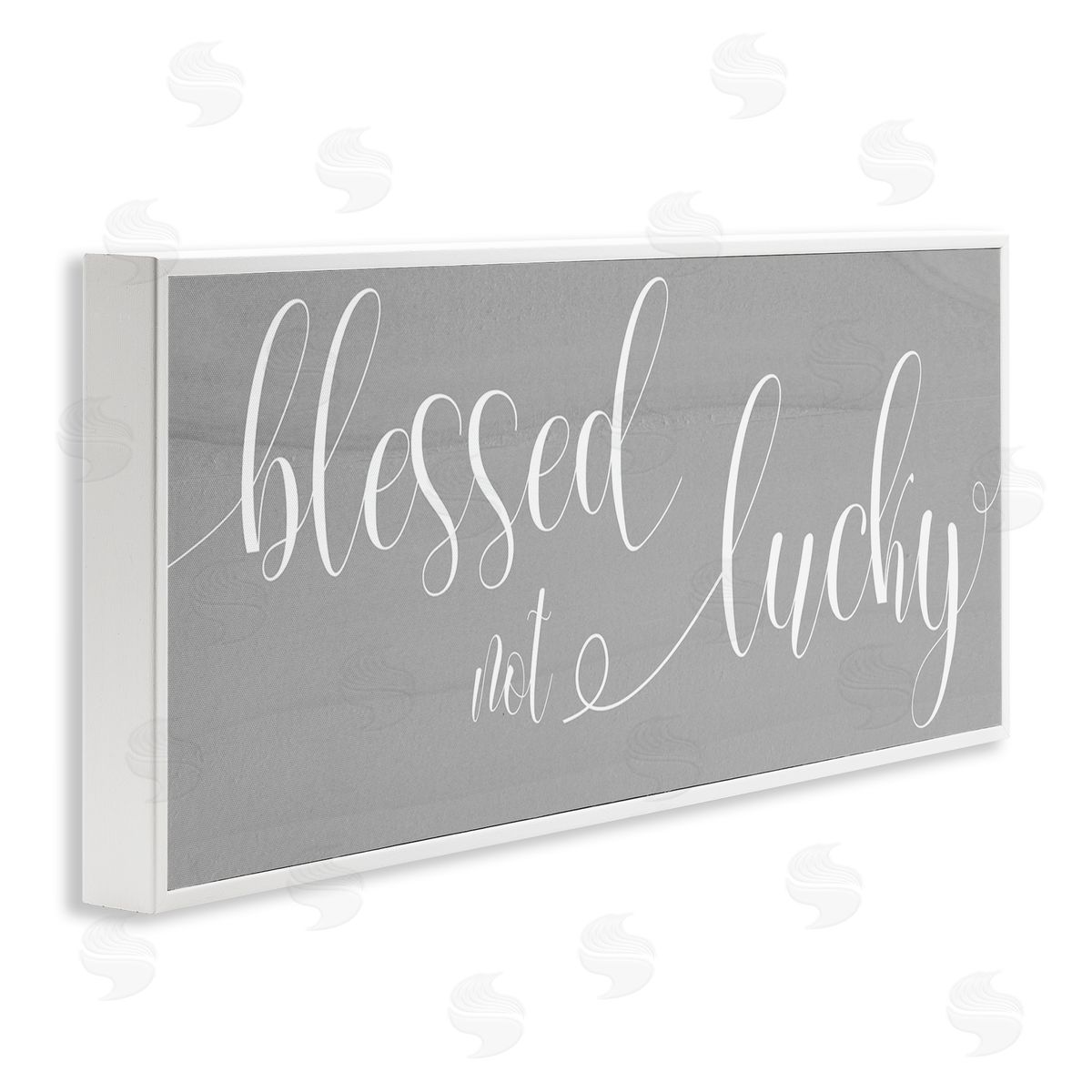 Stupell Studio Blessed Not Lucky Charming Cursive Text over Grey White Framed Giclee Wall Art