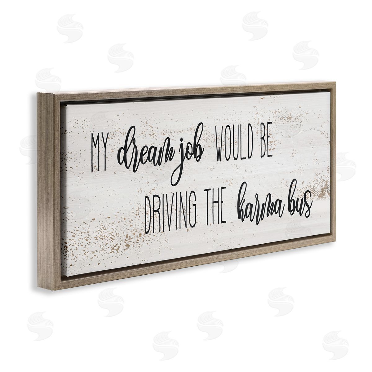 Stupell Studio Dream Job Driving Karma Bus Whimsical Cursive Script Brown Floater Frame Canvas Art