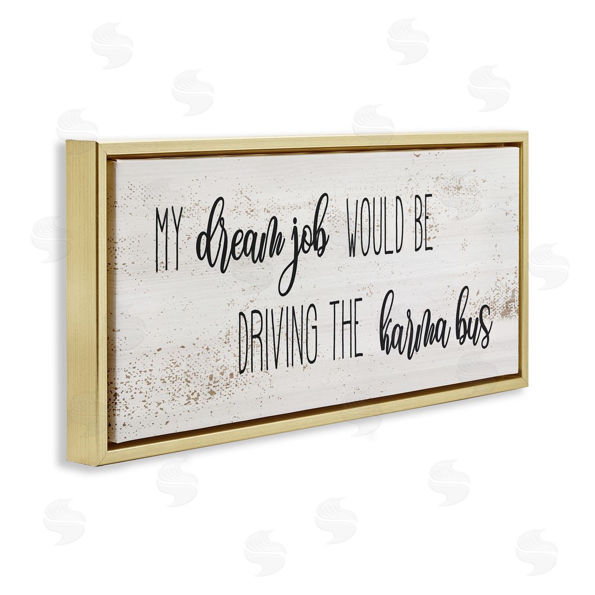 Stupell Studio Dream Job Driving Karma Bus Whimsical Cursive Script Gold Floater Frame Canvas Art