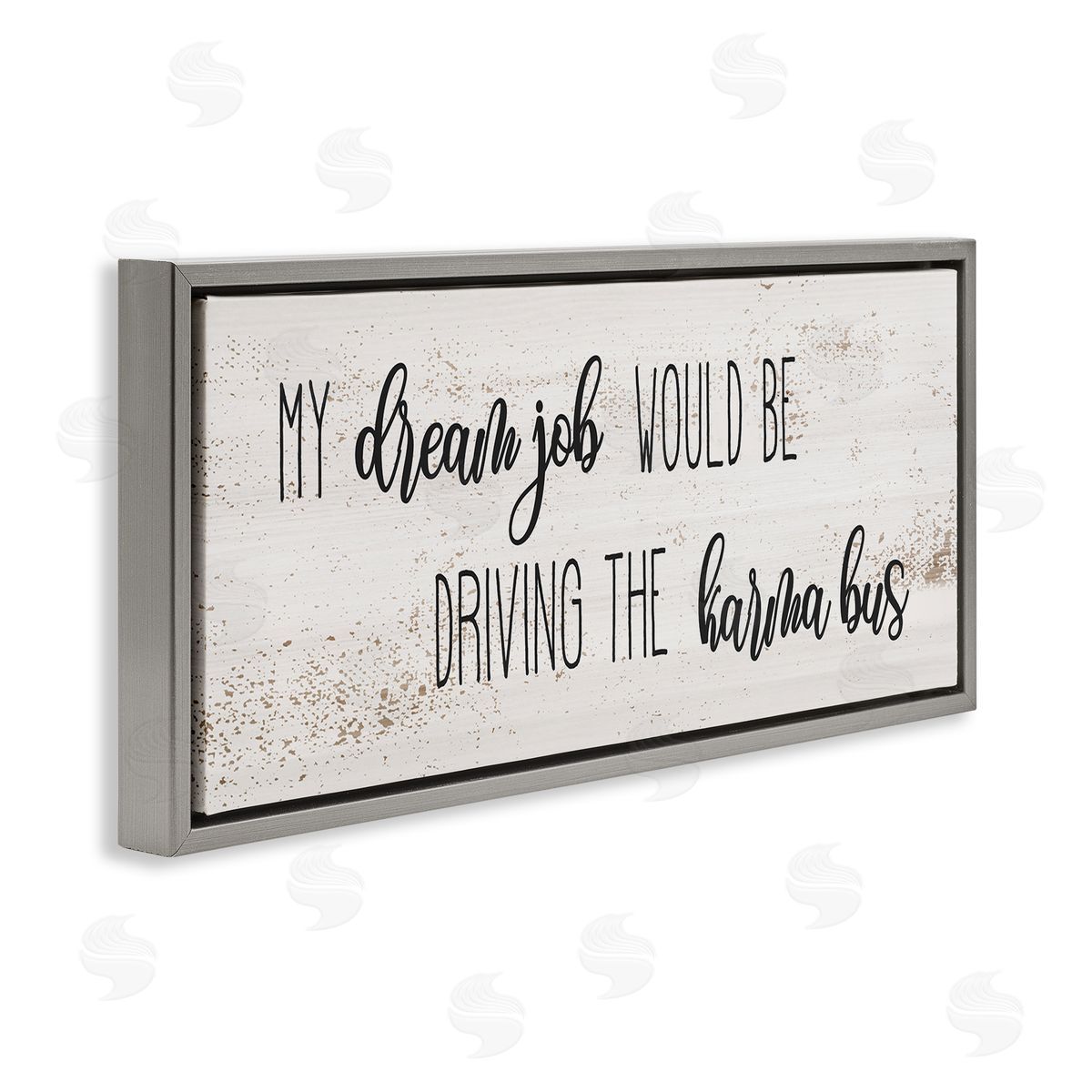 Stupell Studio Dream Job Driving Karma Bus Whimsical Cursive Script Gray Floater Frame Canvas Art