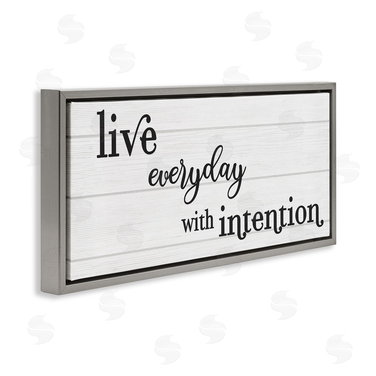 Stupell Studio Everyday with Intention Phrase Minimal Black White Text Gray Floater Frame Canvas Art