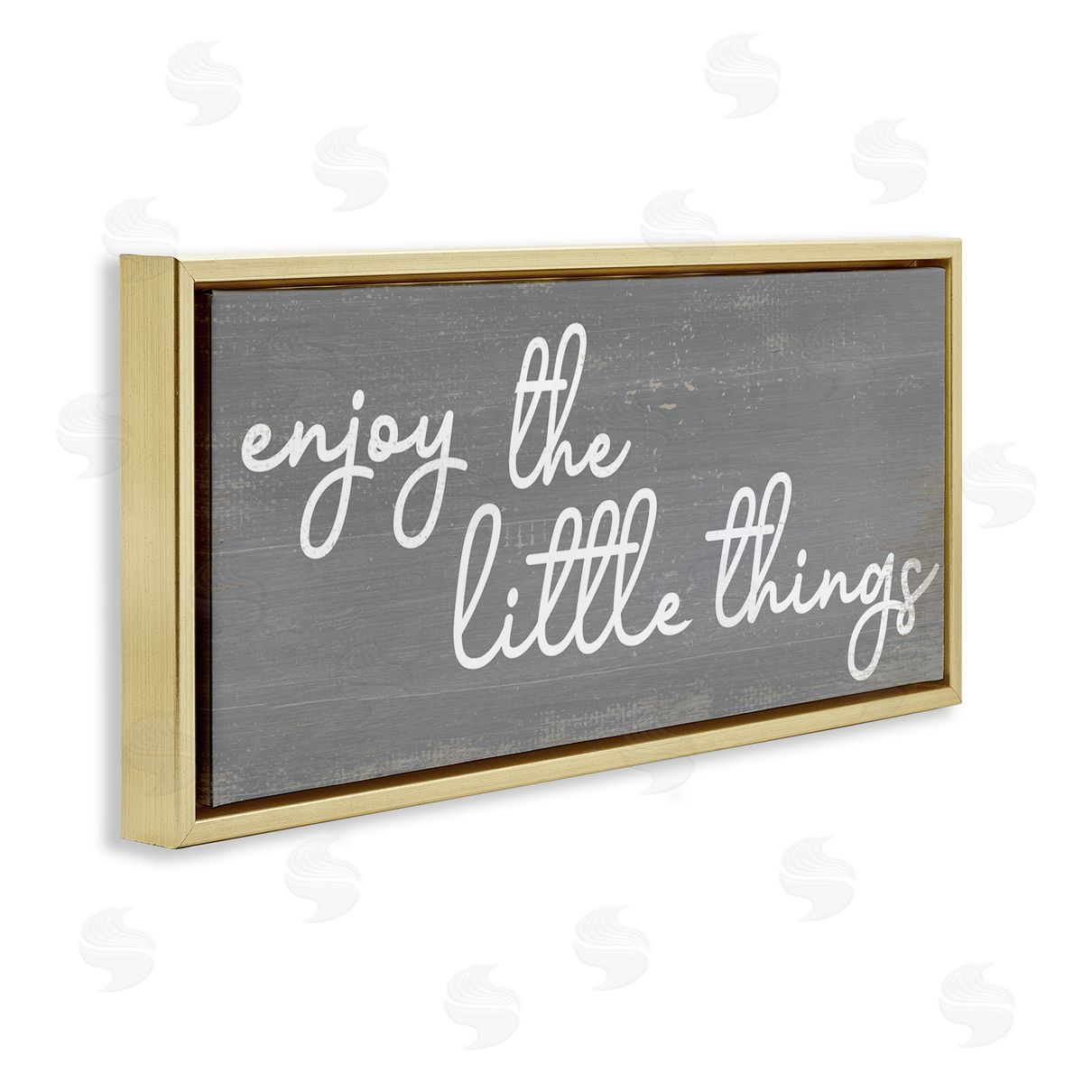 Stupell Studio Enjoy the Little Things Phrase Cursive Grey White Gold Floater Frame Canvas Art
