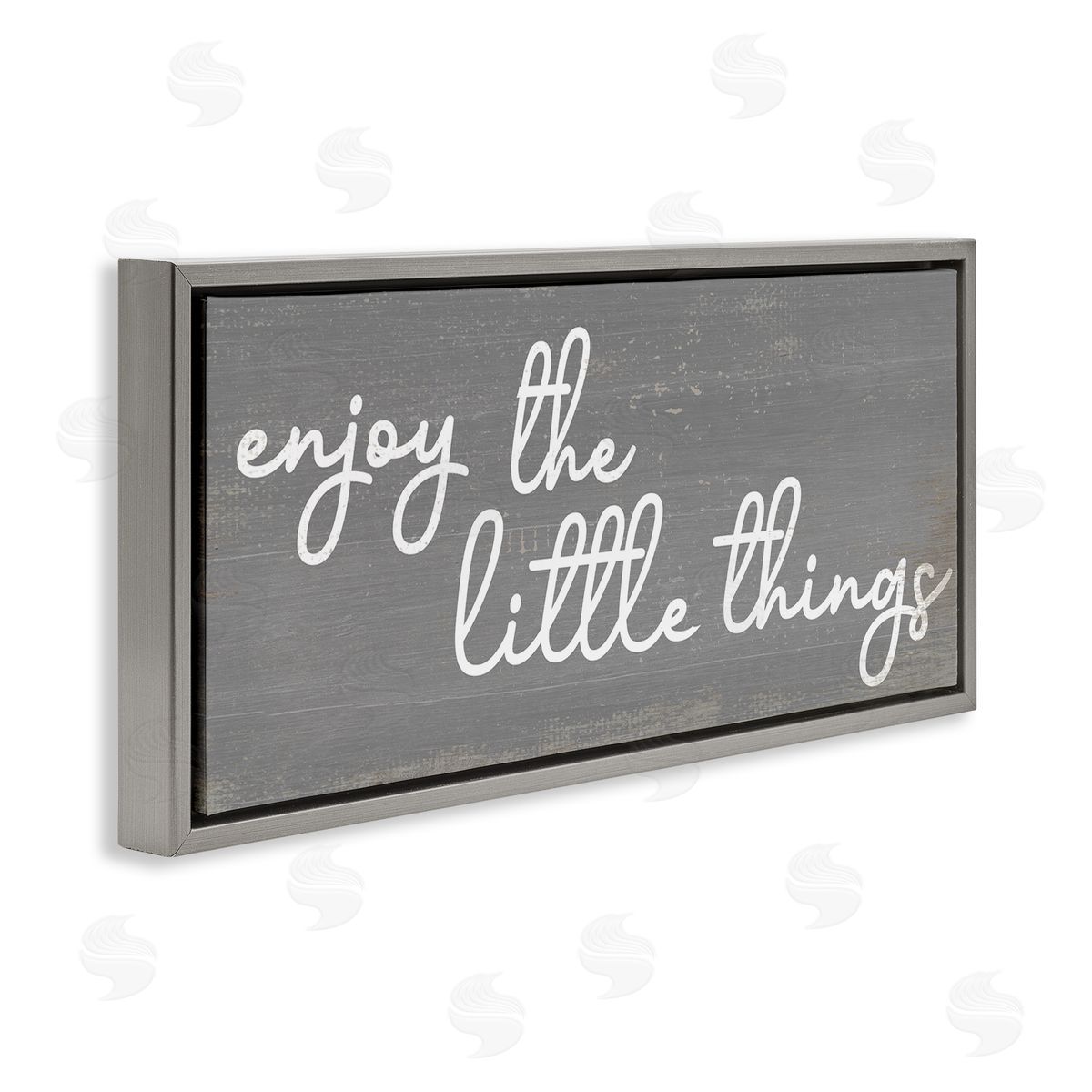 Stupell Studio Enjoy the Little Things Phrase Cursive Grey White Gray Floater Frame Canvas Art