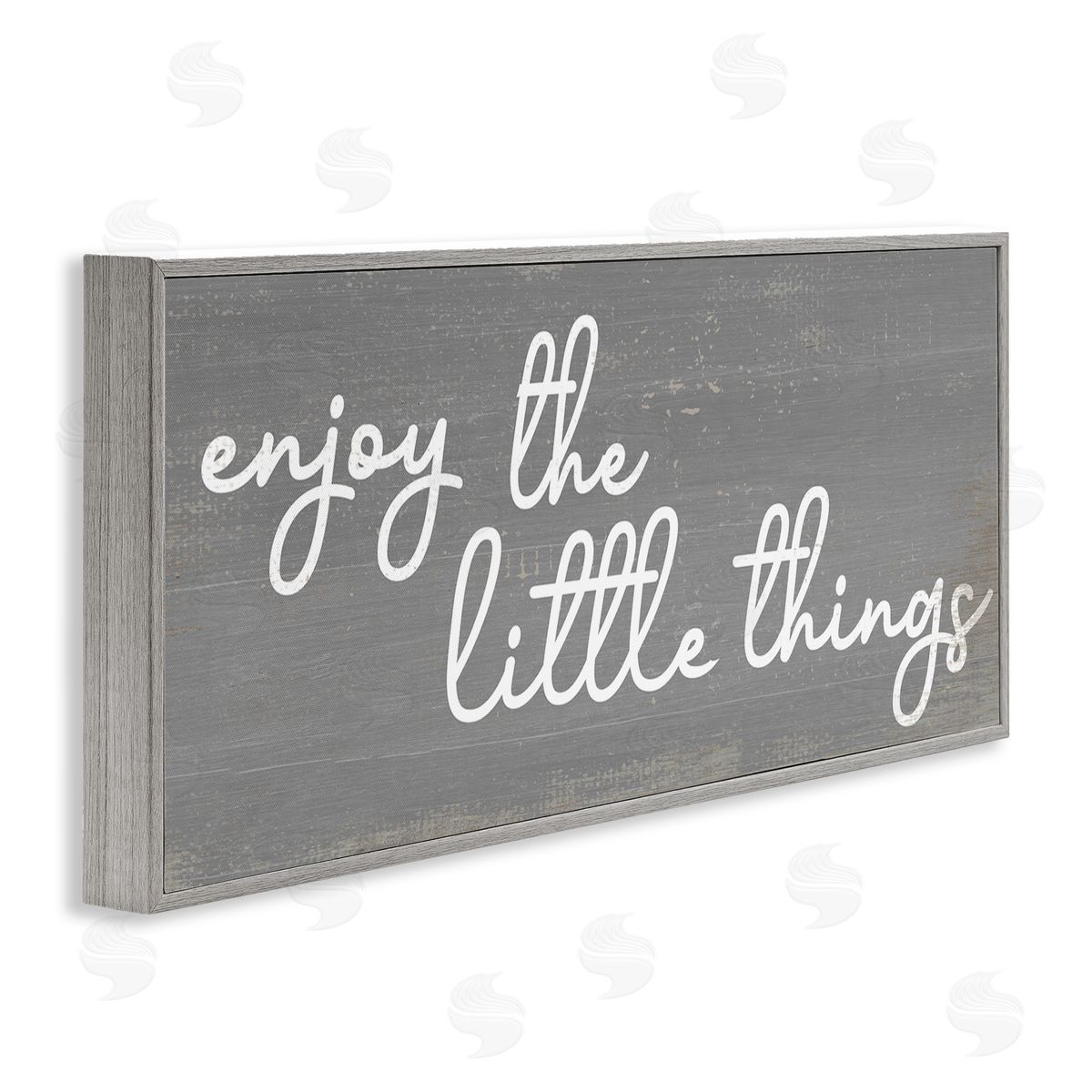 Stupell Studio Enjoy the Little Things Phrase Cursive Grey White Gray Framed Giclee Wall Art
