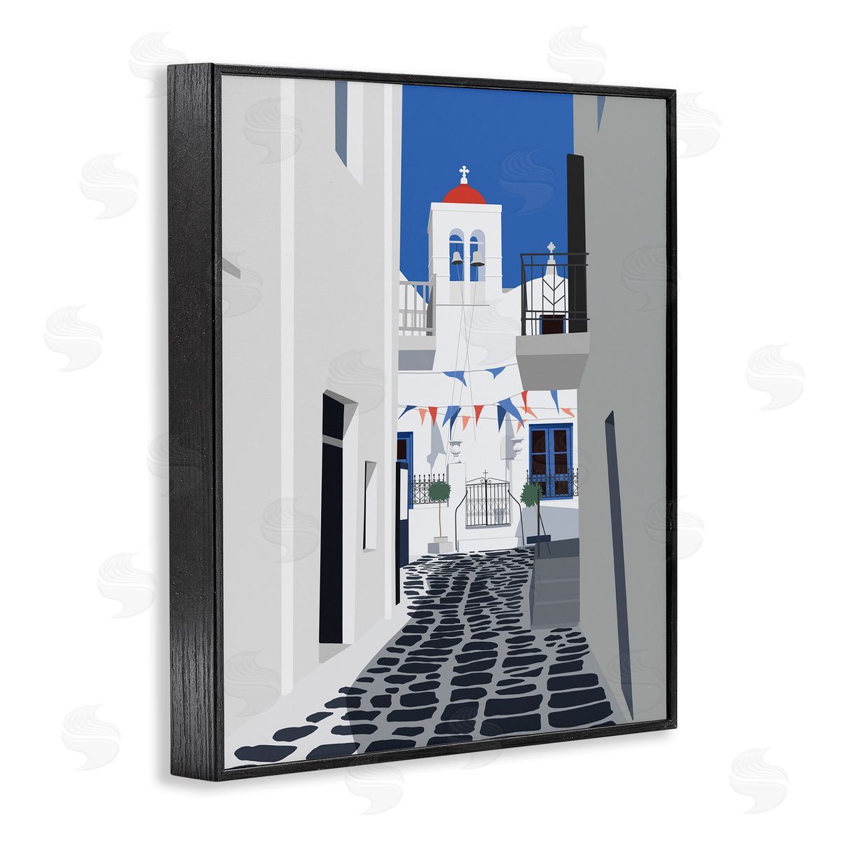 Ziwei Li European Coastal City Street White Blue Architecture Black Framed Giclee Wall Art