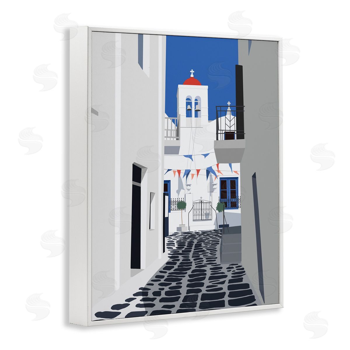 Ziwei Li European Coastal City Street White Blue Architecture White Framed Giclee Wall Art