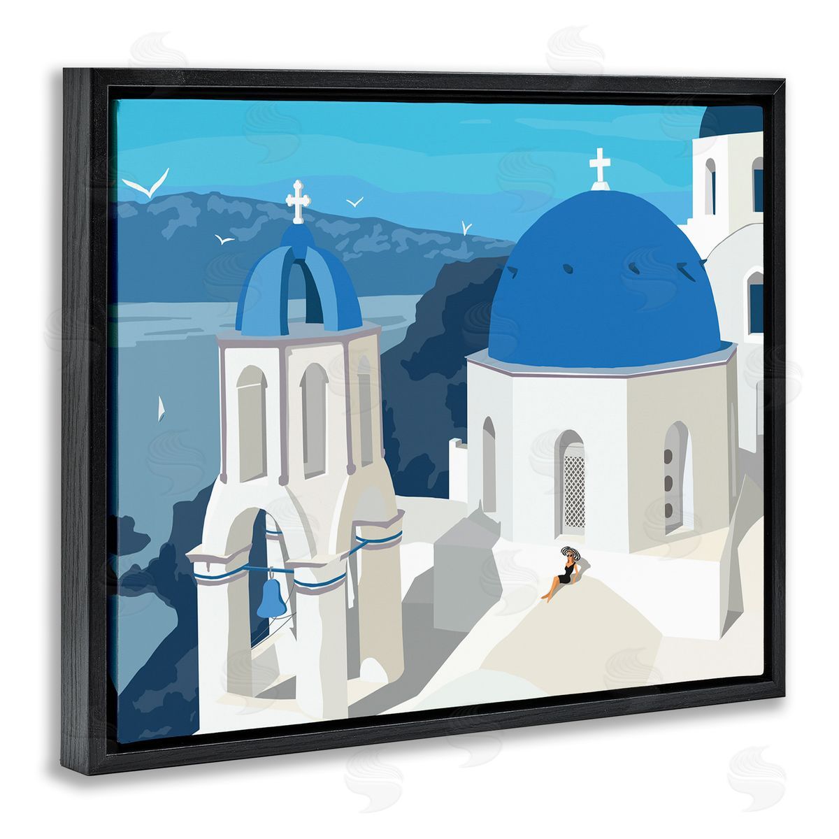 Ziwei Li Cliffside European Church Architecture Woman Resting Black Floater Frame Canvas Art