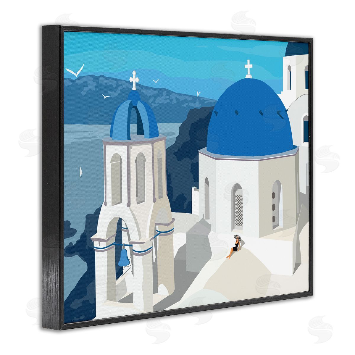 Ziwei Li Cliffside European Church Architecture Woman Resting Black Framed Giclee Wall Art