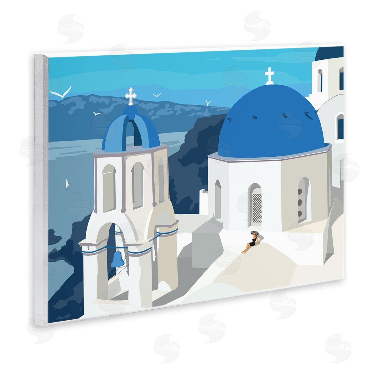 Ziwei Li Cliffside European Church Architecture Woman Resting Wall Plaque Art