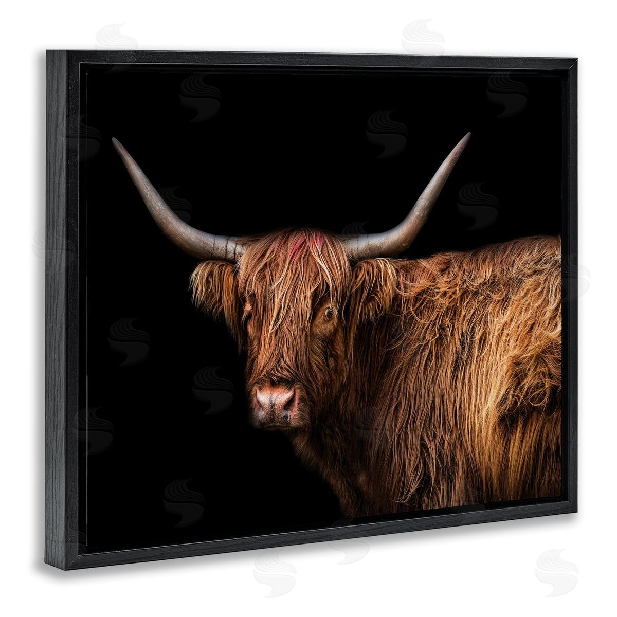 Marika Moffit Shaggy Farm Cattle Brown Country Animal Black Floater Frame Canvas Art