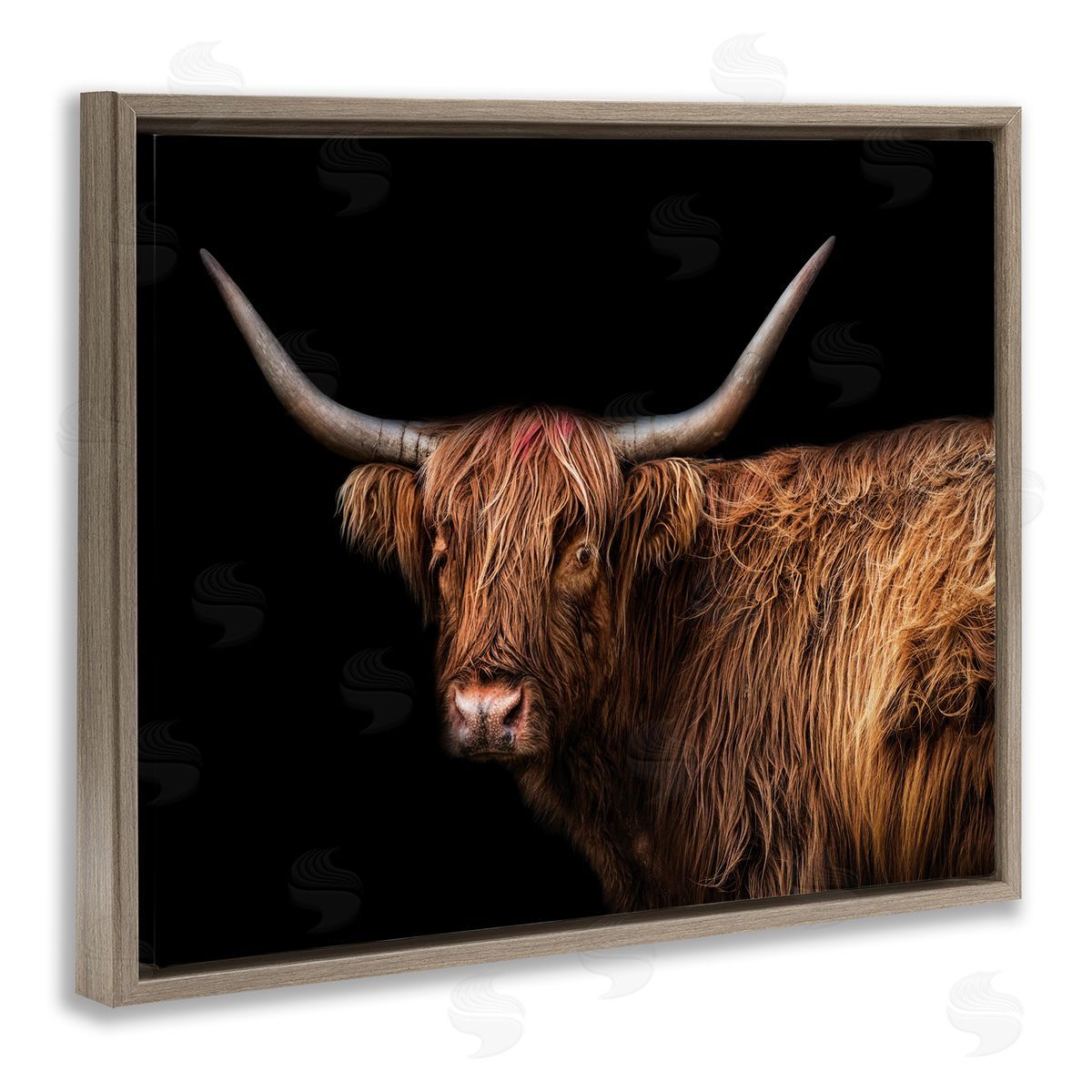 Marika Moffit Shaggy Farm Cattle Brown Country Animal Brown Floater Frame Canvas Art