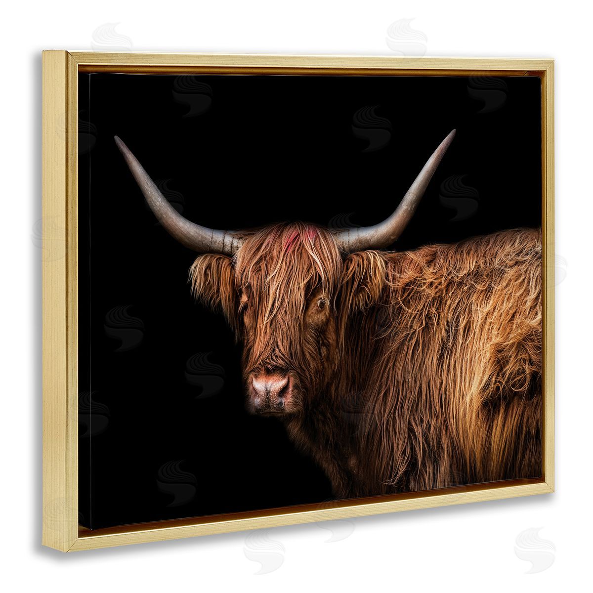Marika Moffit Shaggy Farm Cattle Brown Country Animal Gold Floater Frame Canvas Art