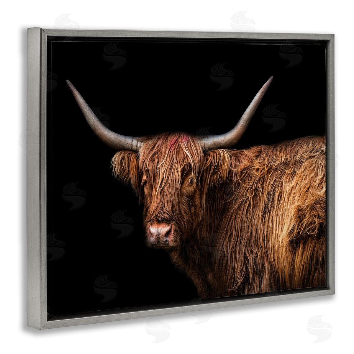 Marika Moffit Shaggy Farm Cattle Brown Country Animal Gray Floater Frame Canvas Art