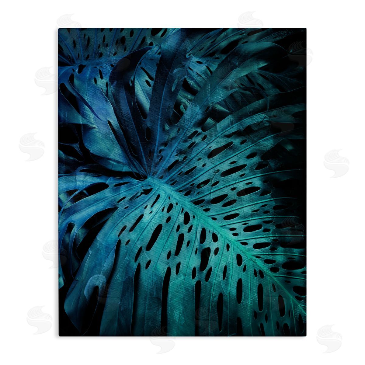 Milli Villa Blue Tropical Palm Leaves Dark Forest Plants Canvas Wall Art