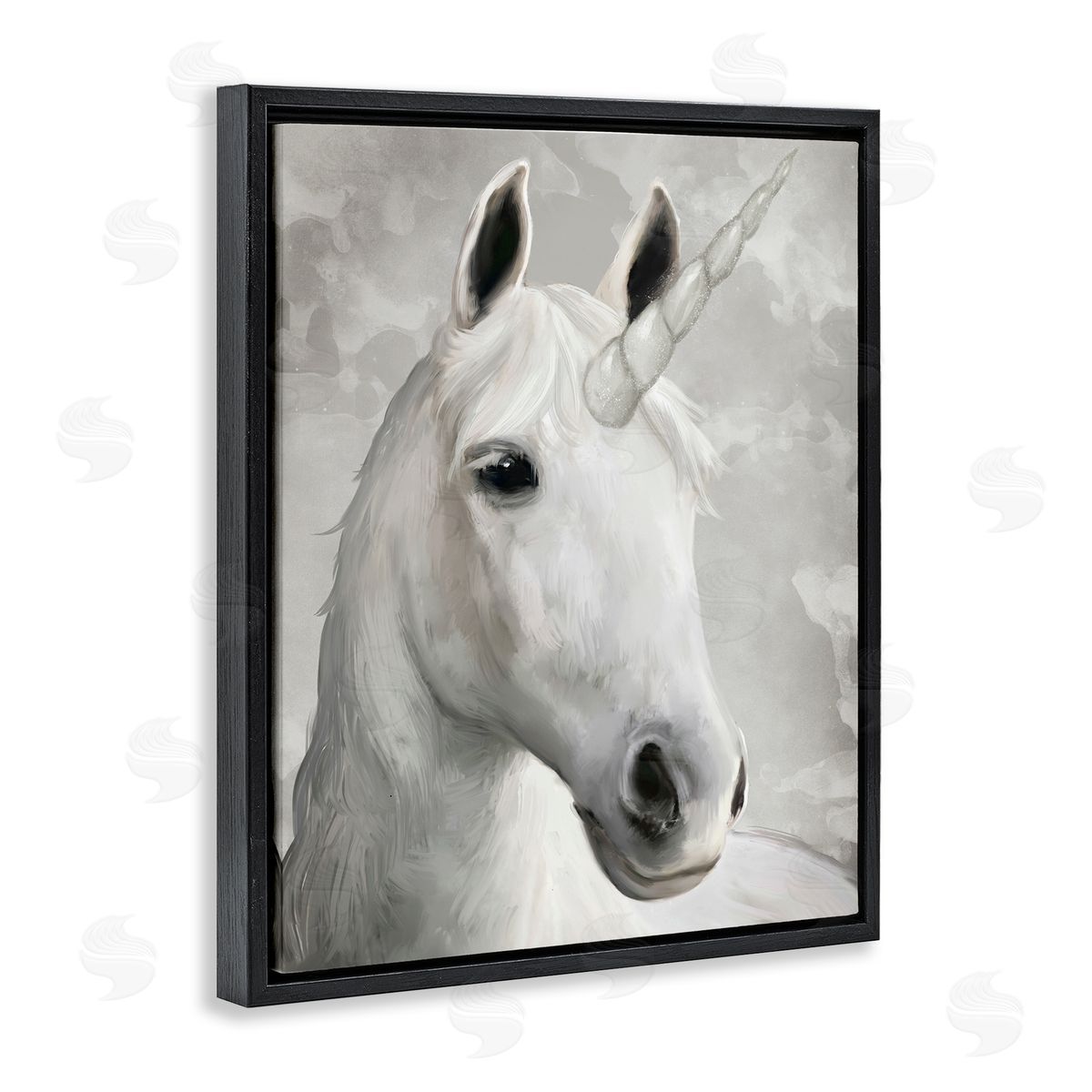 Ziwei Li Majestic White Unicorn Wild Mythical Animal Black Floater Frame Canvas Art