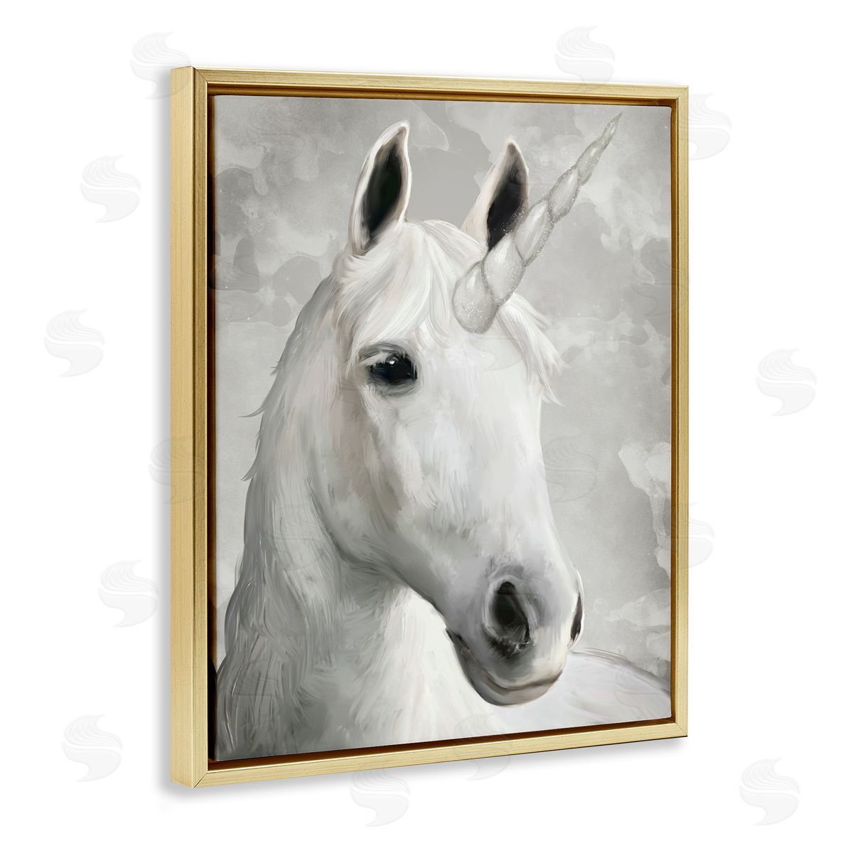 Ziwei Li Majestic White Unicorn Wild Mythical Animal Gold Floater Frame Canvas Art