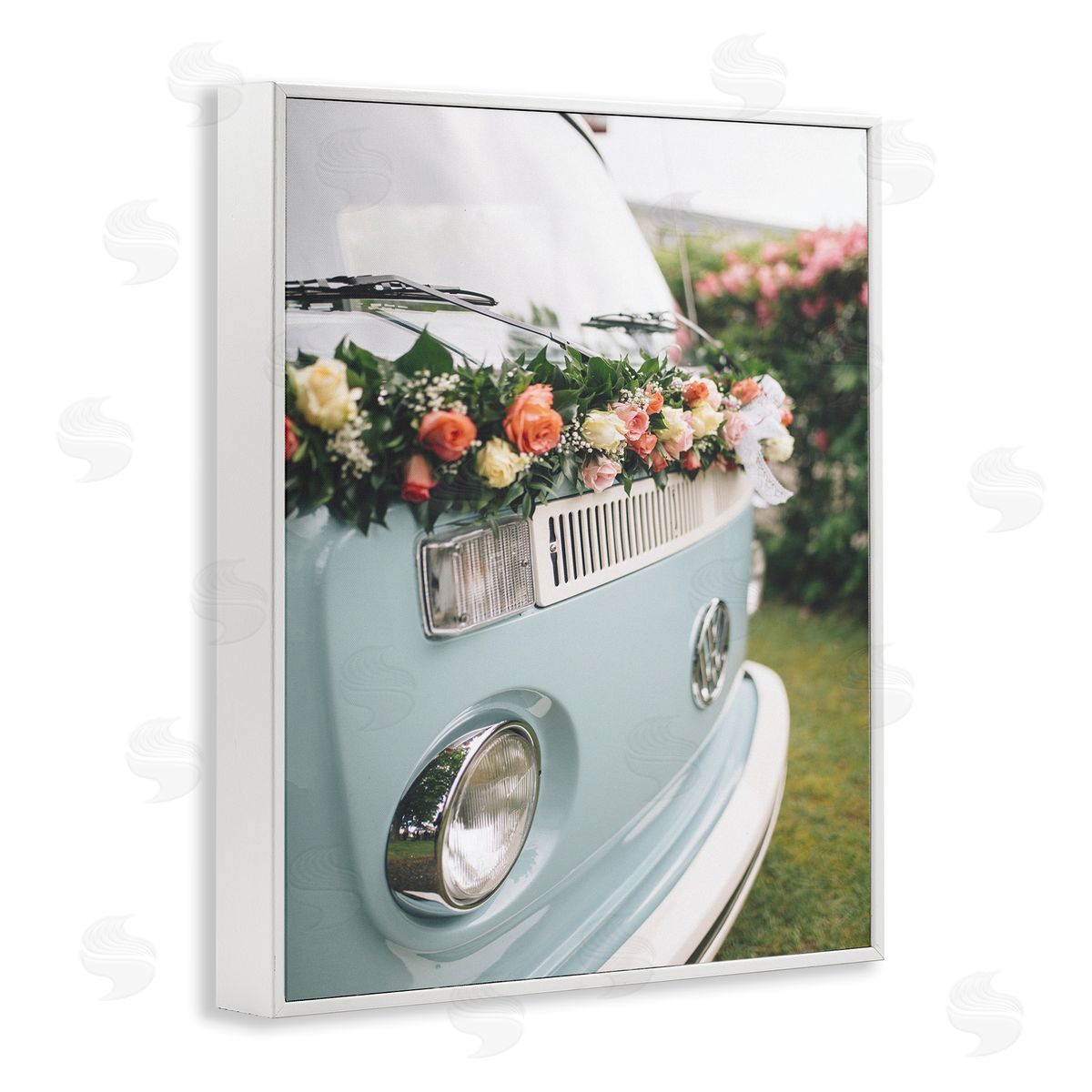 Stupell Studio Classic Retro Blue Van Spring Rose Florals White Framed Giclee Wall Art