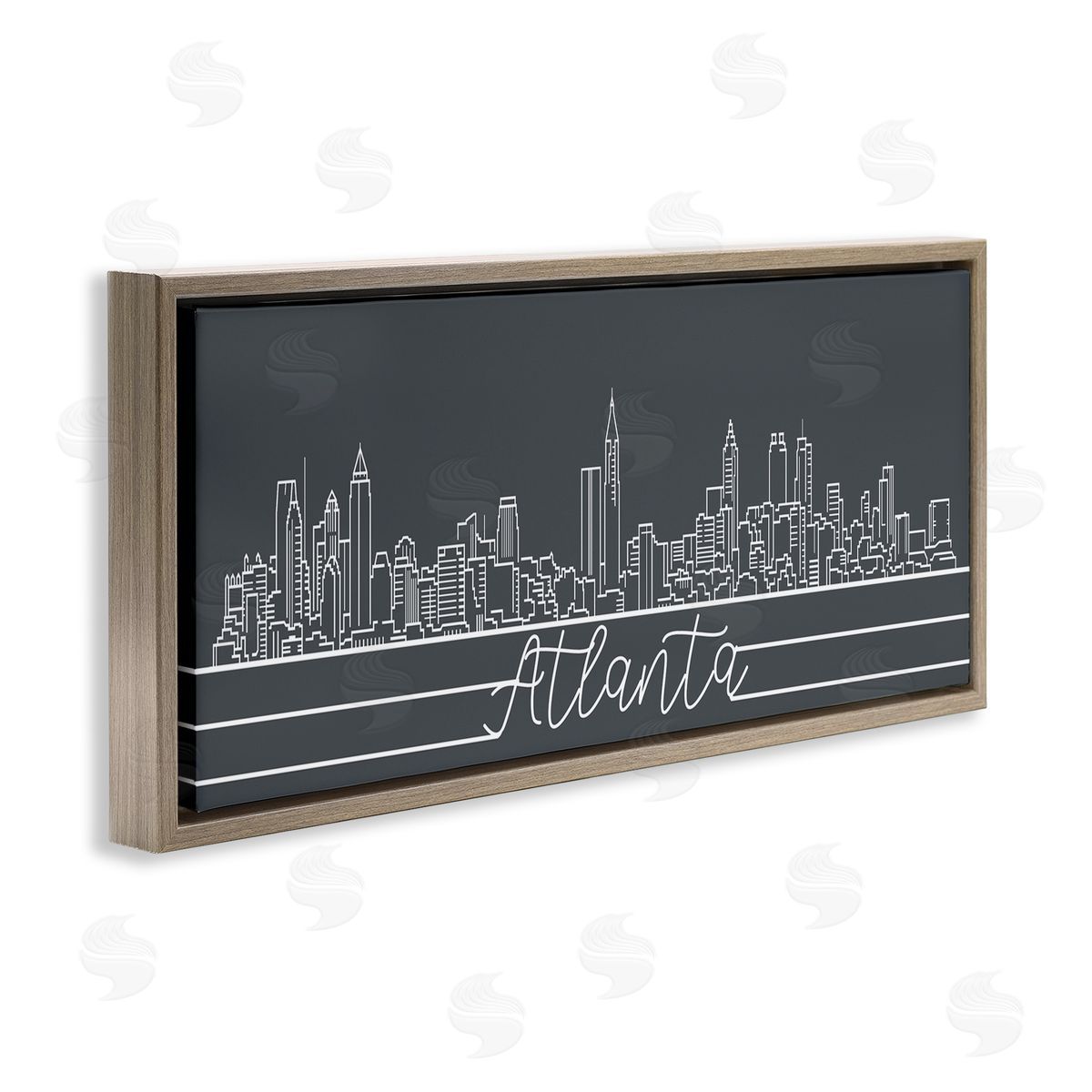 Stupell Studio Retro Atlanta Georgia City Skyline Geometric Linework Brown Floater Frame Canvas Art