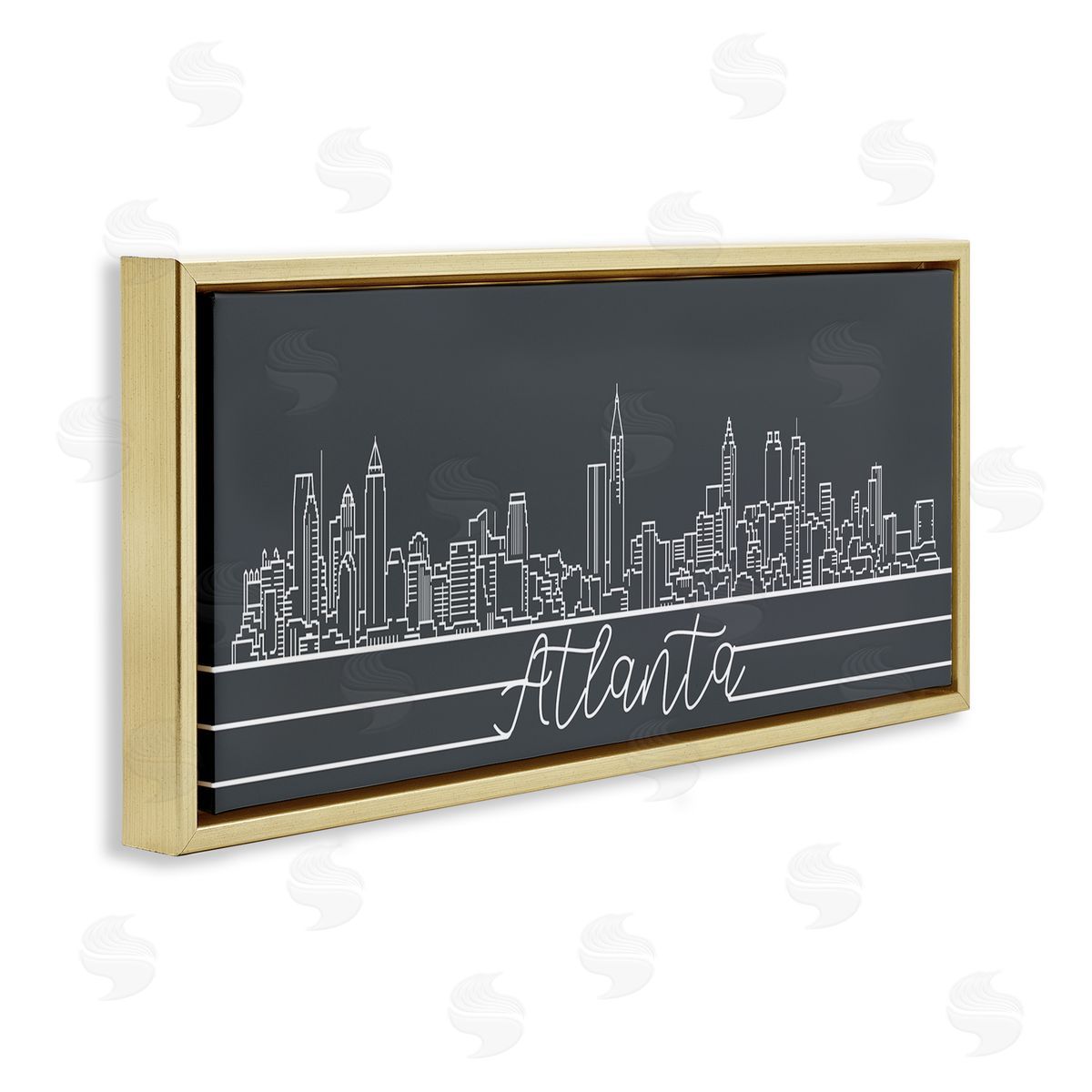 Stupell Studio Retro Atlanta Georgia City Skyline Geometric Linework Gold Floater Frame Canvas Art