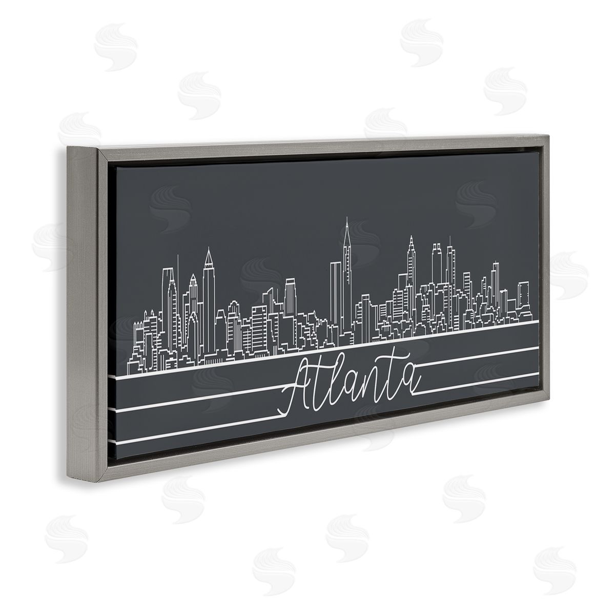 Stupell Studio Retro Atlanta Georgia City Skyline Geometric Linework Gray Floater Frame Canvas Art
