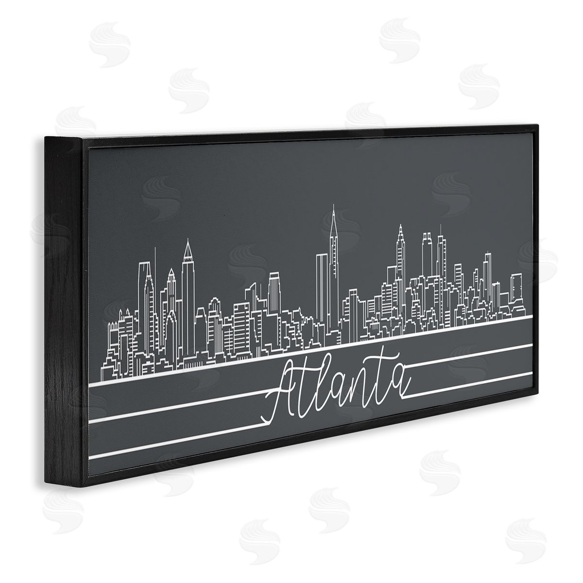 Stupell Studio Retro Atlanta Georgia City Skyline Geometric Linework Black Framed Giclee Wall Art