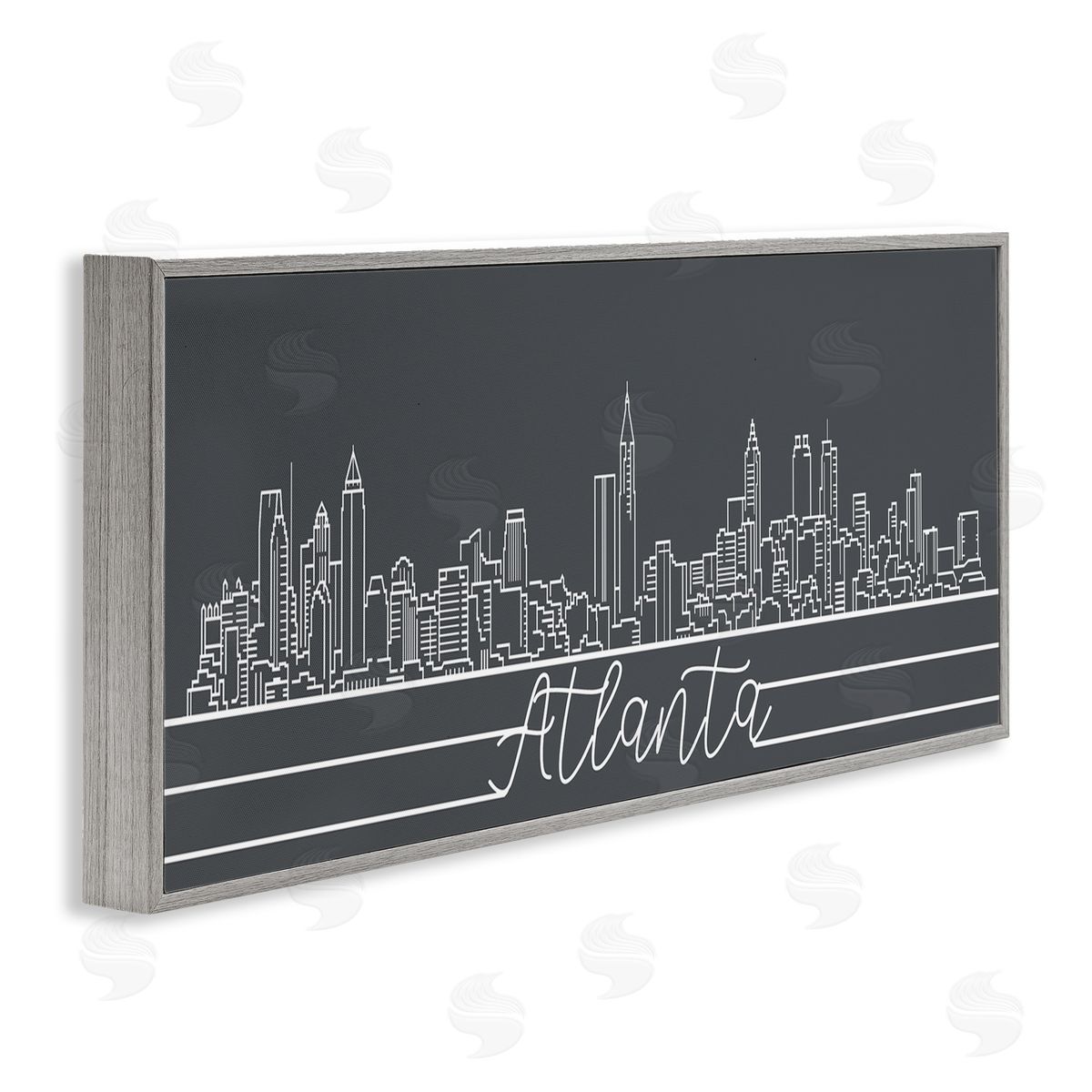 Stupell Studio Retro Atlanta Georgia City Skyline Geometric Linework Gray Framed Giclee Wall Art
