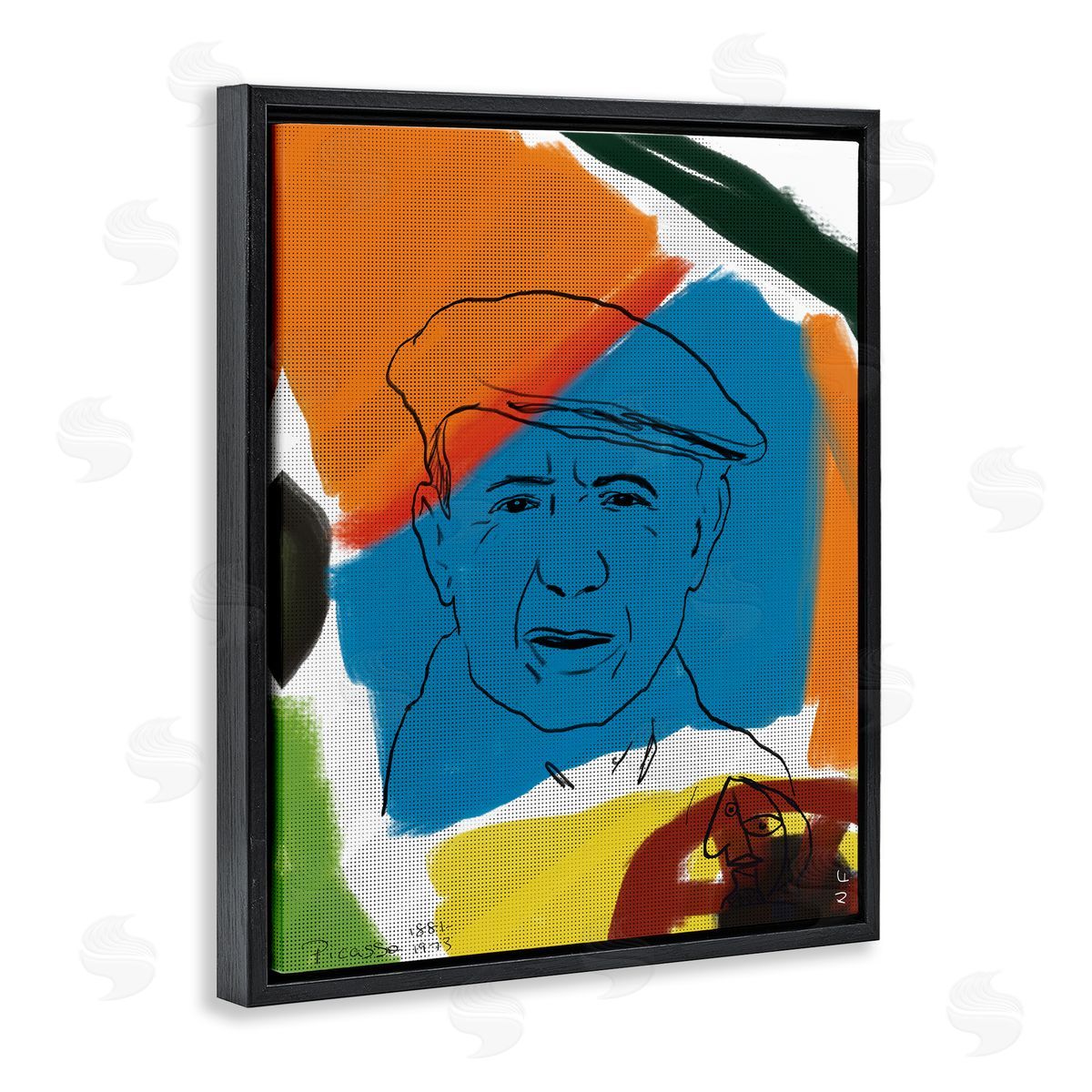 Nancy Ferrara Modern Picasso Portrait Vibrant Abstract Shapes Black Floater Frame Canvas Art
